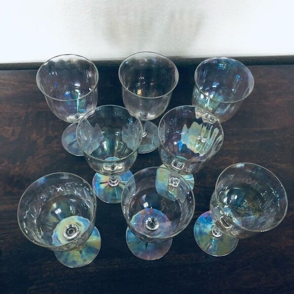 Vintage Fostoria Mother of Pearl Iridescent Wine Glasses Goblets 10-pc Set - Picture 5 of 7